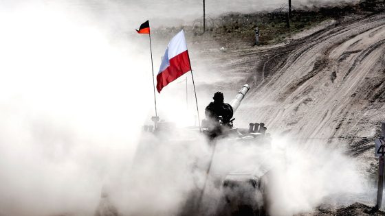 Polish soldiers in a tank participate in the Canadian Army Trophy tank competition at Adazi Military Base, Latvia