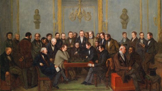 A depiction of the chess match between Howard Staunton and Pierre Saint-Amant, on 16 December 1843