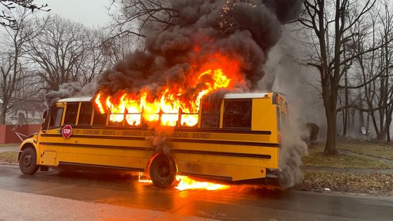 Cleveland school bus filled with students bursts into flames during morning route