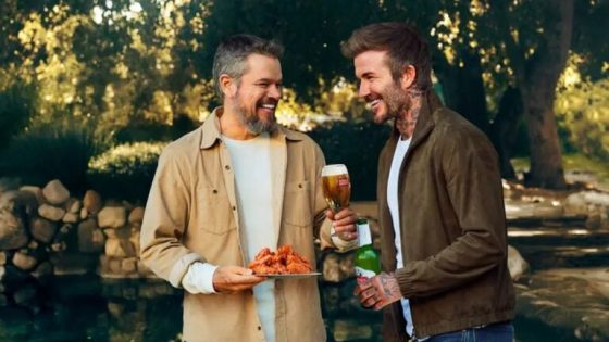 Matt Damon and David Beckham in Stella Artois' 2025 Super Bowl commercial.