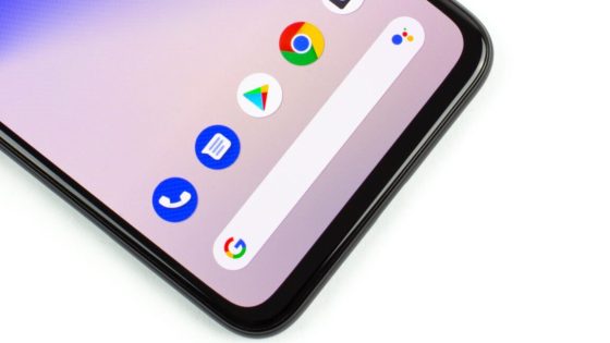 Pixel 4a, screen on, with the bottom row of dock icons and search bare shown.