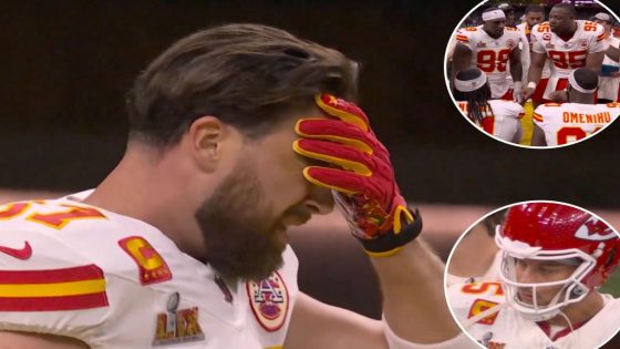 Travis Kelce emotional on Chiefs sideline after Patrick Mahomes' pick-six changes Super Bowl 2025