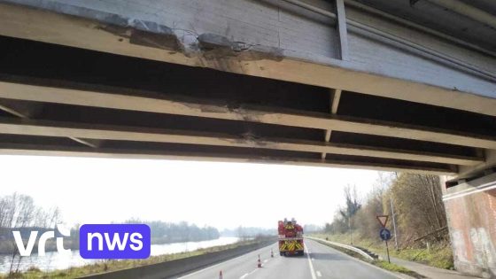 Vrachtwagen rijdt tegen brug over R4 in Drongen, brug hele week afgesloten voor auto's