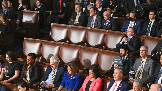 Empty seats are seen after Democratic members of Congress walked out during an address by President Donald Trump