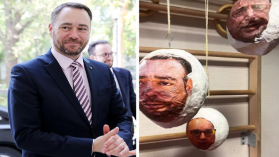 Kinderen slaan op piñata’s met foto’s van leden federale regering, minister Maxime Prévot misnoegd