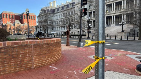 Police tape remains at the scene of an overnight shooting on a street bordering the White House complex