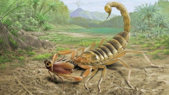 Artist illustration of scorpion catching an insect.