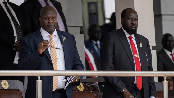 South Sudan's President Salva Kiir and Vice President Riek Machar attend a Holy Mass at the John Garang Mausoleum in Juba, South Sudan, February 5th 2023