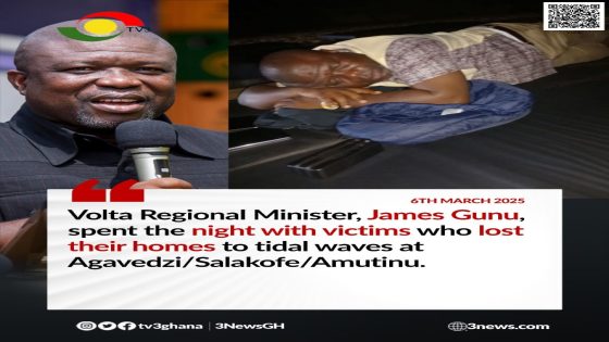 Volta Regional Minister James Gunu spends night with tidal wave victims in Ketu South