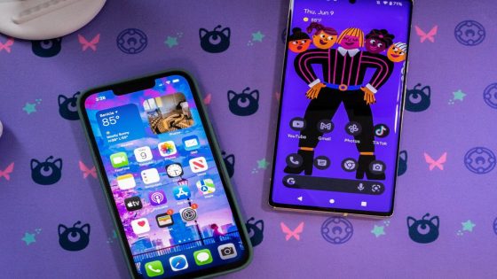 An iPhone running iOS and a Samsung Galaxy phone running Android
