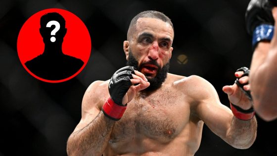 Belal Muhammd during his fight with Jack Della Maddalena at UFC 315 with a mystery inset