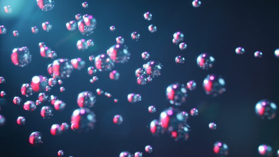 an abstract illustration of spherical objects floating in the air
