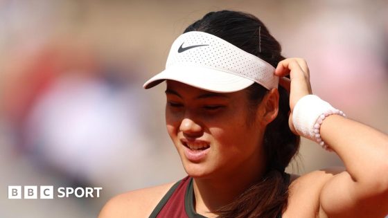 Emma Raducanu reacts during her French Open defeat by Iga Swiatek