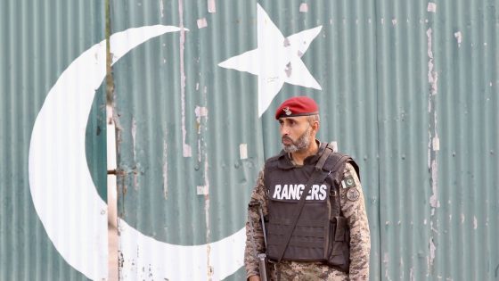 A Pakistani Ranger stands guard at the scene of India's missile strike in Muridke, Punjab, Pakistan, May 7th 2025