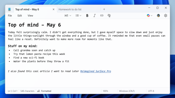 Microsoft is updating Notepad with text formatting and Markdown support