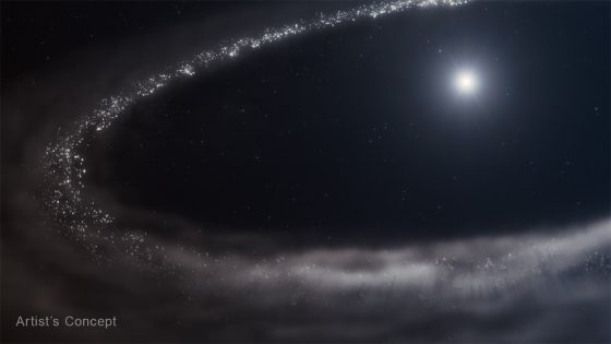 an illustration showing a large disk of material around a star