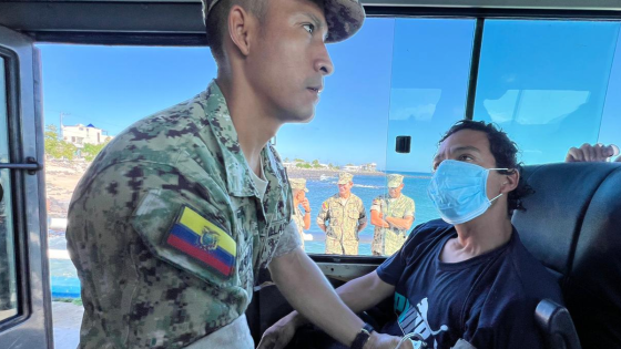 Five fishermen who spent 55 days adrift at sea arrive in the Galapagos Islands after rescue