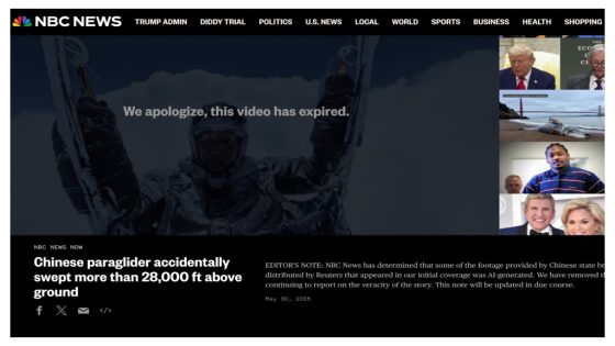 NBC Pulls Viral Chinese Paraglider Video Over AI Concerns