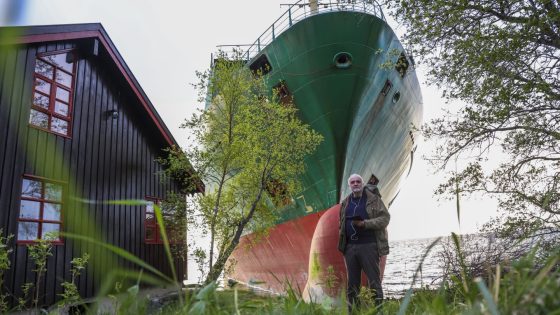 A Norwegian man awoke to find a grounded cargo ship had narrowly missed his home