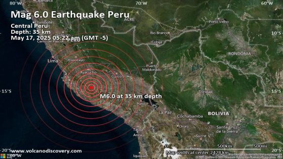 Very strong mag. 6.0 earthquake - 8.3 km south of Puquio, Ayacucho, Peru, on Saturday, May 17, 2025, at 05:22 am (Lima time) - - Volcano Discovery