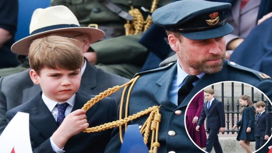 Prince Louis messes with William's uniform at VE Day celebration with George, Charlotte