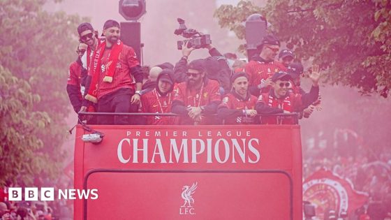 Crowds gather near Liverpool Waterfront ahead of the open-top bus parade