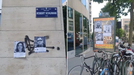 Affiches op Schumanplein viseren toplui van Joodse organisaties
