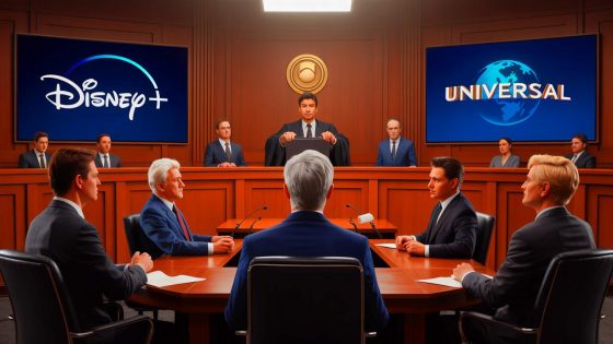 Illustration of Disney and Universal's legal battle against AI company Midjourney over copyright infringement. Image generated by AI.
