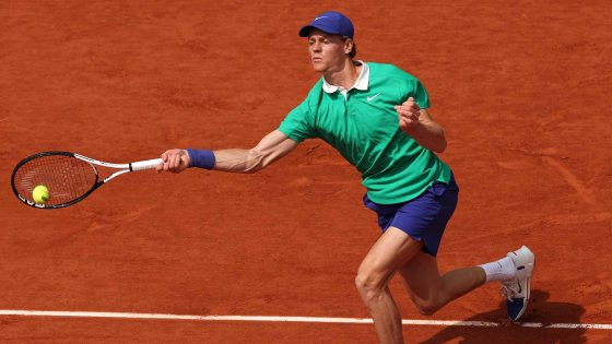 Jannik Sinner in action on Sunday in Paris.