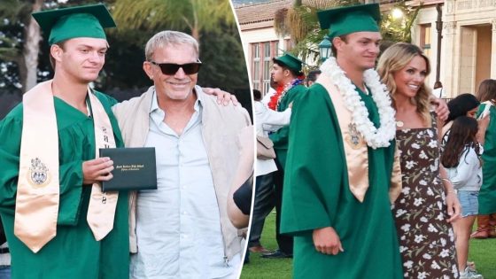 Kevin Costner and ex-wife Christine Baumgartner keep their distance at son's graduation