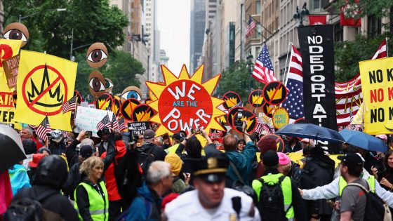 Anti-Trump "No Kings" Protests along Fifth Avenue on June 14, 2025 in New York.