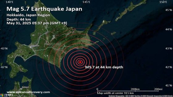 Very strong mag. 6.0 earthquake - North Pacific Ocean, 77 km south of Kushiro, Hokkaido, Japan, on Saturday, May 31, 2025, at 05:37 pm (GMT +9) - - Volcano Discovery