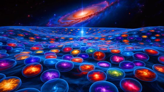 Illustration of space-time as a memory system storing information from cosmic interactions. Image generated by AI.