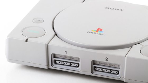 A photo of the Sony PlayStation video game console.