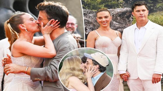 Scarlett Johansson plants a big kiss on Jonathan Bailey in front of husband Colin Jost