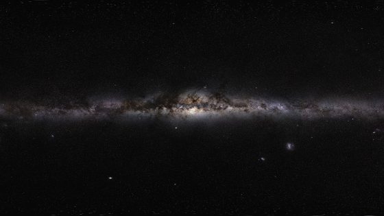 Edge-on view of a dusty galaxy.