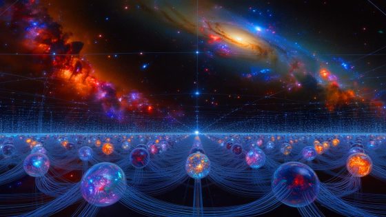 Illustration of an AI model classifying cosmic objects in space.