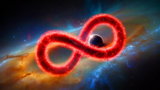 Illustration of the Infinity Galaxy as seen by the James Webb Space Telescope, highlighting the unique black hole discovery; this is an artificial illustration.