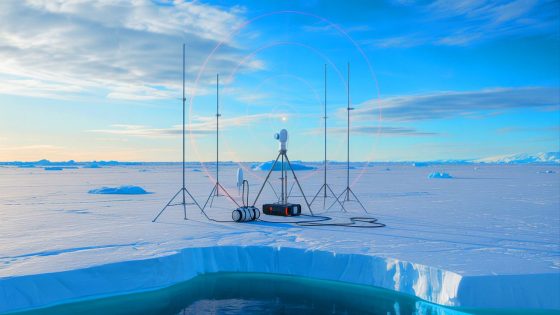Illustration of mysterious radio signals detected beneath Antarctic ice, generated by artificial intelligence.