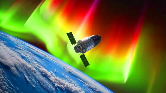 Illustration of solar storms affecting SpaceX Starlink satellites, created through artificial intelligence.