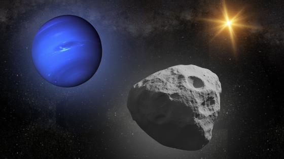 An illustration shows a transneptunian object dancing in harmony with Neptune