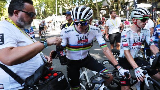 Tadej Pogačar after a crash on stage 11 of the tour de france