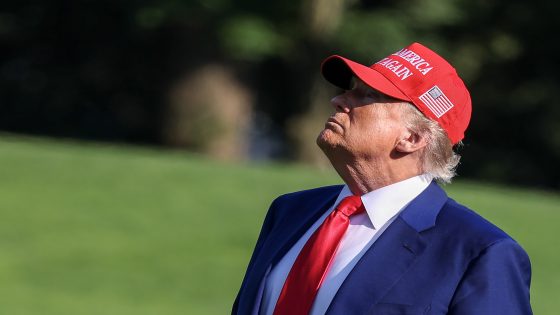 U.S. President Donald Trump looks up at the new flag on the south lawn of the White House. (Photo by Tasos Katopodis/Getty Images)