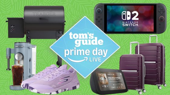 Products on sale for Prime Day on a colored background with a Tom