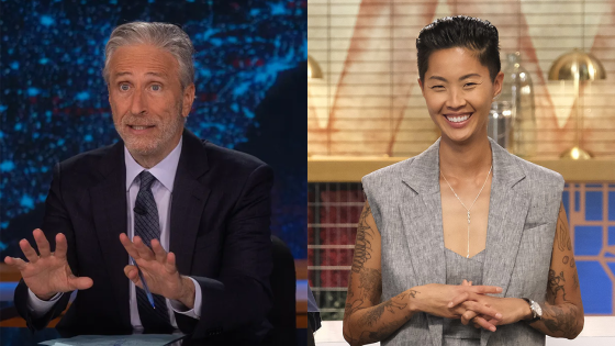 Jon Stewart and Kristen Kish