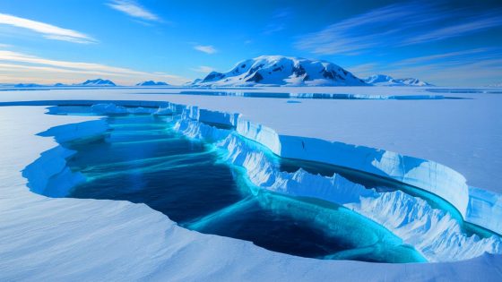 Illustration of the hidden Transantarctic Mountains beneath Antarctica's ice, influencing ice flow and thickness.