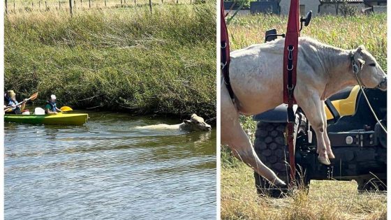 Bijzonder zicht: koe zwemt enorme afstand voor ze uiteindelijk gered wordt uit de vaart in Diksmuide 