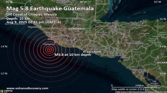 Strong Mag. 5.9 Earthquake - North Pacific Ocean, Departamento de Quetzaltenango, 138 km Southwest of Retalhuleu, Guatemala, on Saturday, Aug 9, 2025, at 02:40 pm (GMT -6) -
