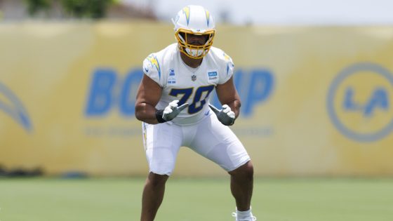 Rashawn Slater carted off with apparent left leg injury