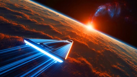 Illustration of a gram-scale nanocraft journeying towards a black hole.